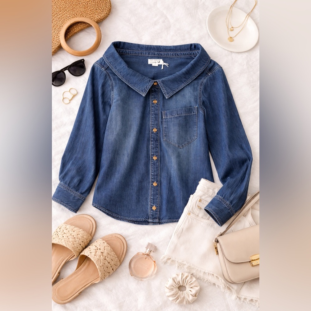 Dolly Parton Collab Denim Button-Front Shirt NWT